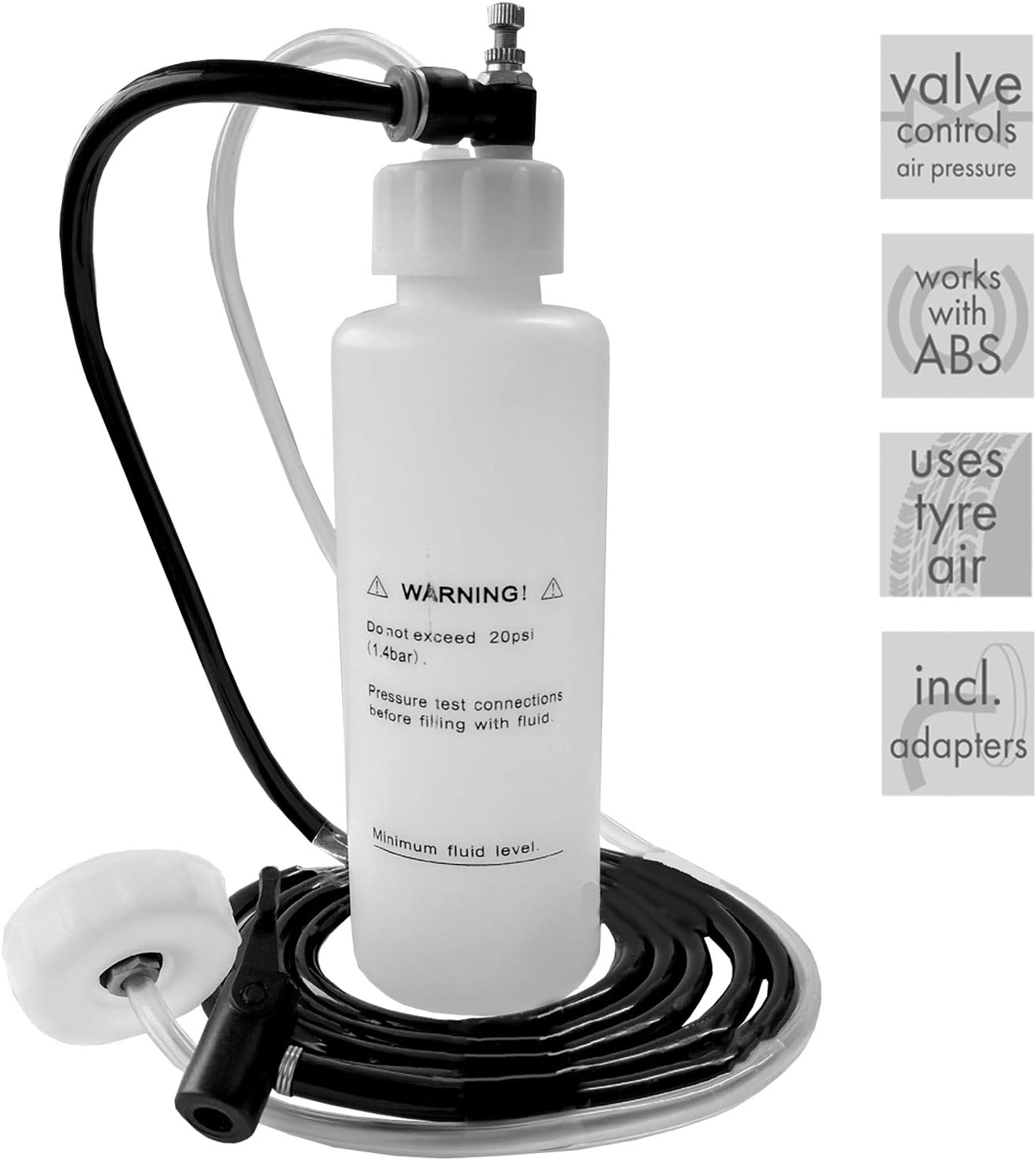 Autojack 500ml Car Brake Bleeder, Compressed Air and Clutch Fluid Bleeding Kit, Tool for Hands Free Operation
