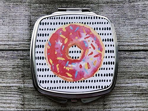 Pink Donut and Dot Pattern - Sprinkles on Top - Silver Makeup Handbag Compact Mirror - Unique Gift for Bride to Be!