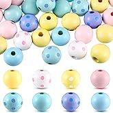 Yalikop 160 Pieces Easter Wood Beads Craft Farmhouse Wooden Beads Round Polka Dot Loose Craft Supplies for Garland Making Women Men Home DIY Party Decor, 16mm