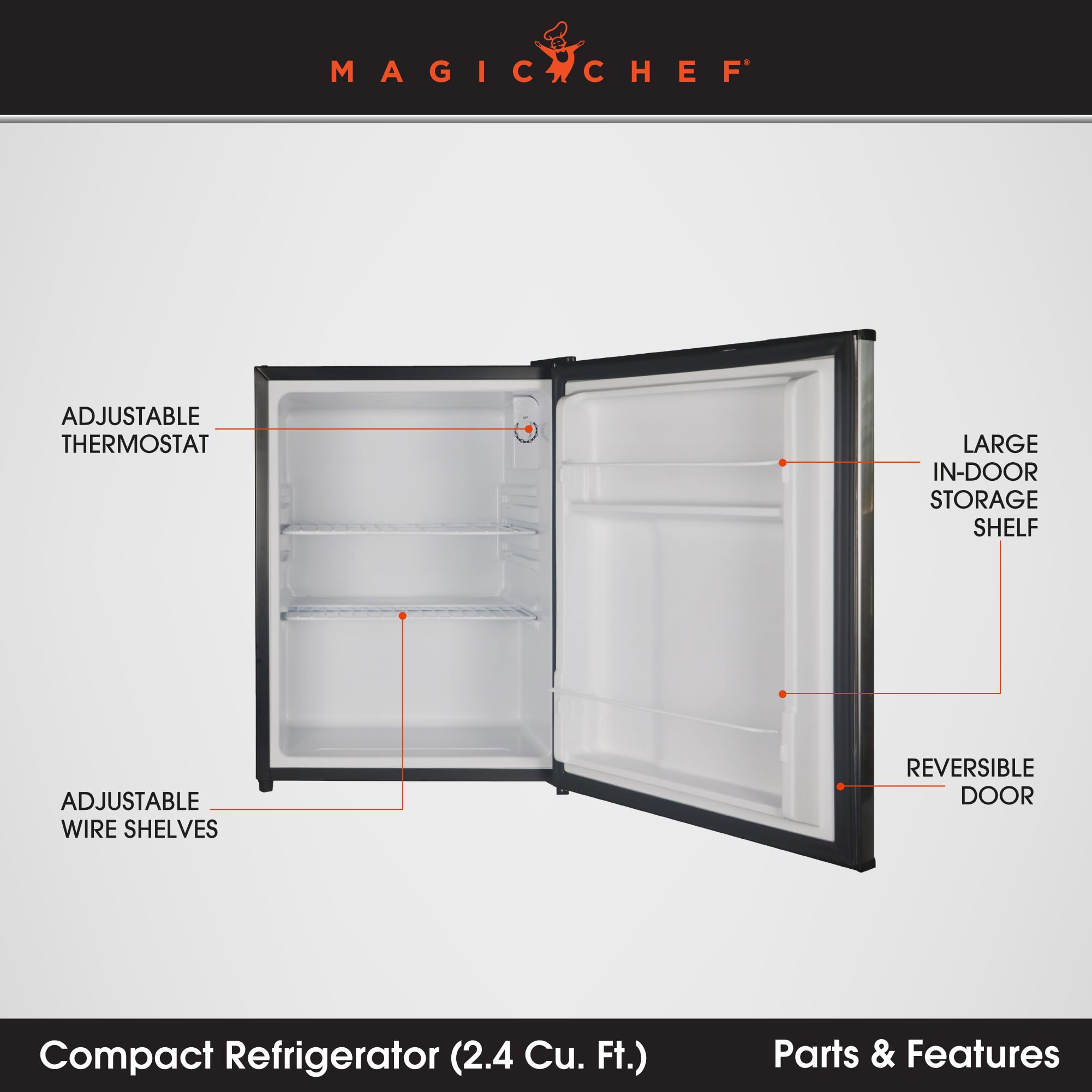 Magic Chef MCAR240SE2 Energy Star Stainless Steel Door 2.4 Cu. Ft. Mini All-Refrigerator, Silver