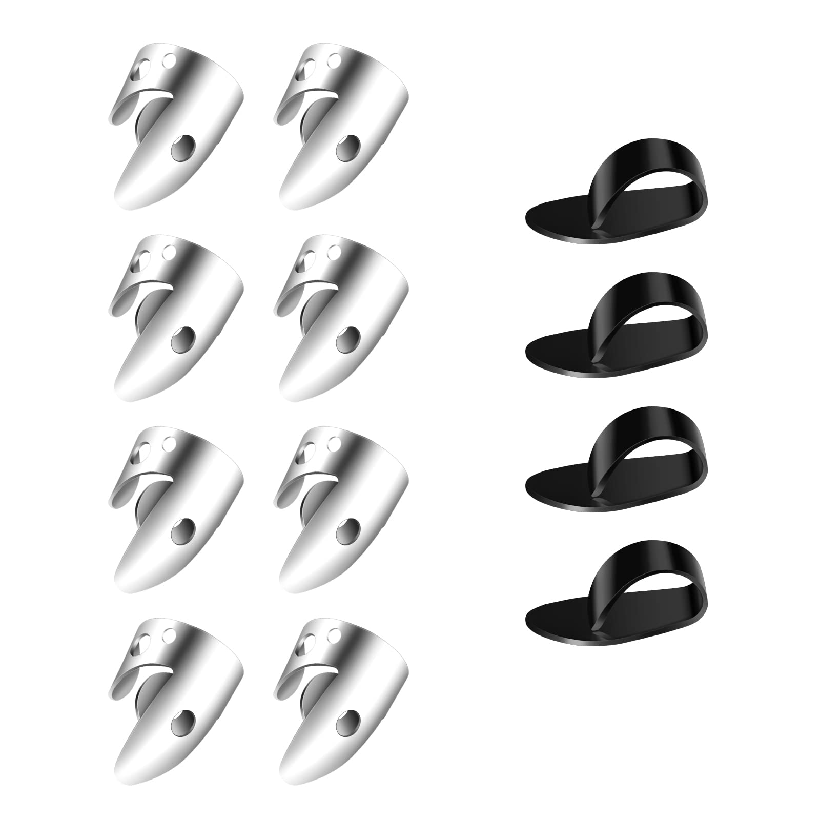SAVITA Adjustable Finger Plectrum, Guitar Picks Including 8 Pieces Silver Stainless Steel Picks + 4 Pieces Plastic Thumb Guitar for Various String Instruments Banjo Harp Bass