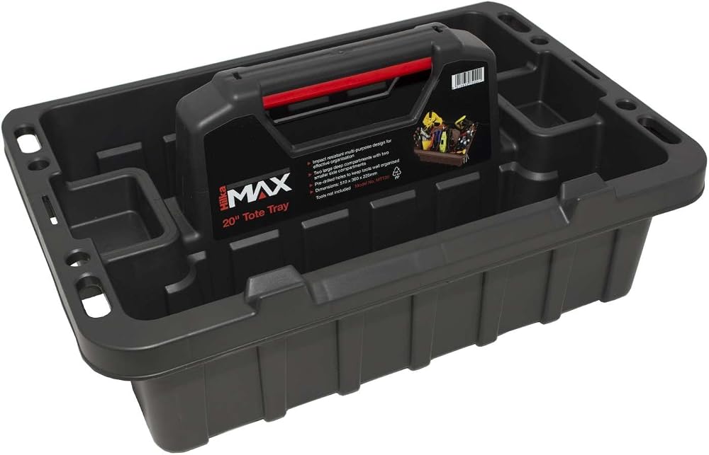 Hilka MTT20 20-Inch Tote Tray Black Tool Organizer with 2 Deep & 2 Side