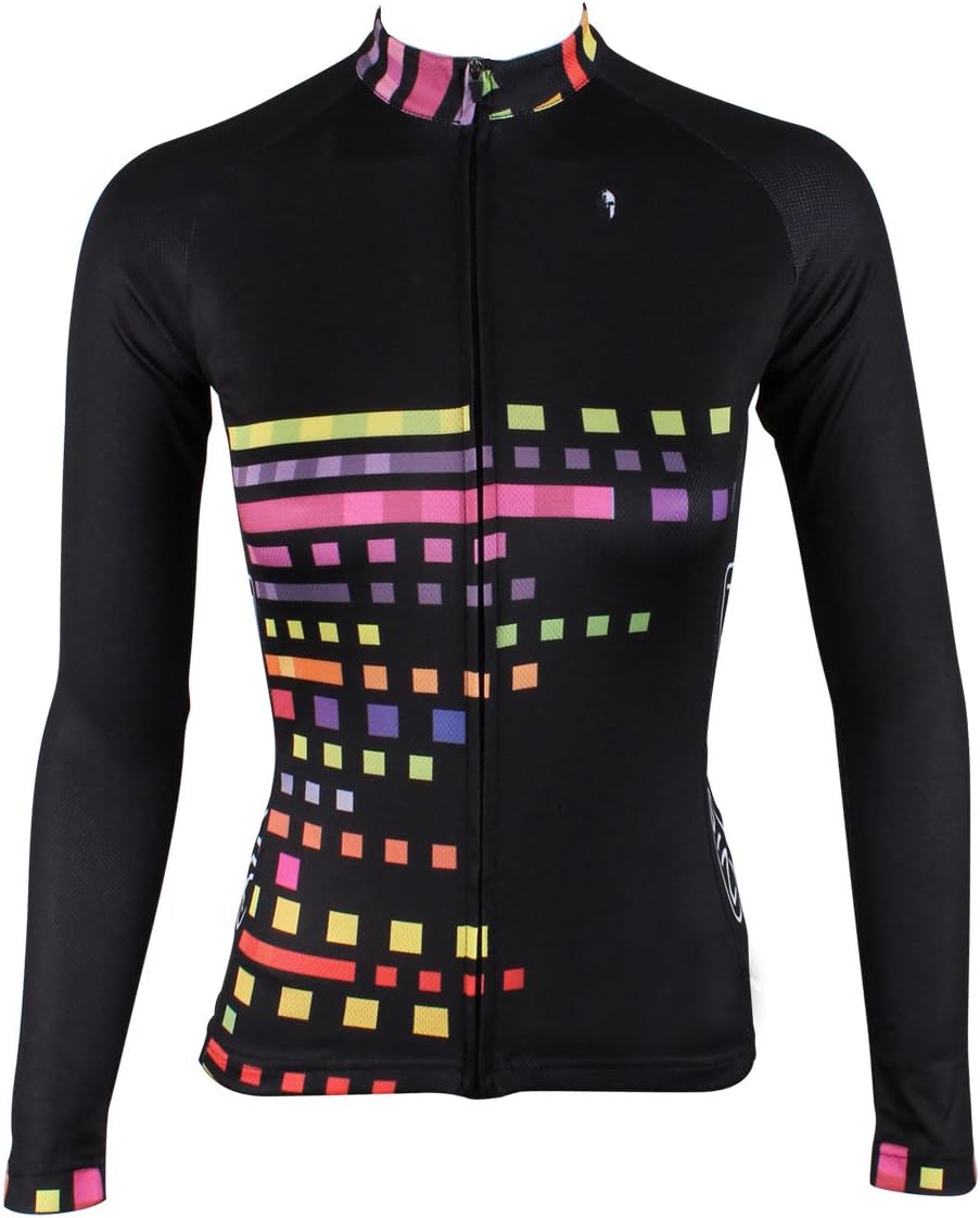 ILPALADINO Women's Cycling Jersey Long Sleeve Biking Shirts Squares Black