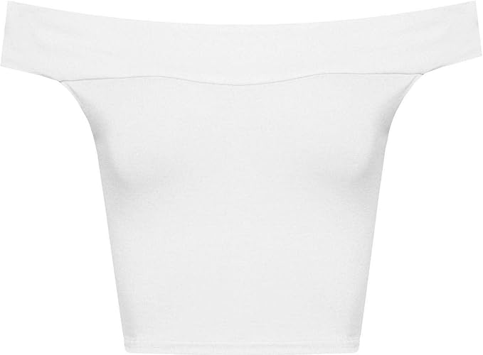 Re Tech UK Crop Top con Spalle Scoperte e Scollo Bardot Tessuto Liscio