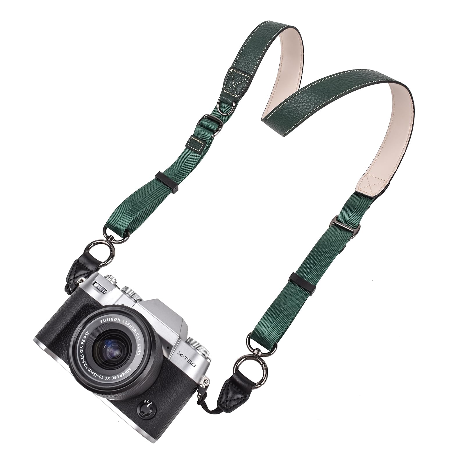 VOVMOEYA Camera Neck Strap,XT50 body strap PU Shoulder Adjustable Strap for photographers for Fujifilm/for Nikon/for Canon/for Sony/for Panasonic/SLR/DSLR Cameras Litchi Stria-Dark Forest Green