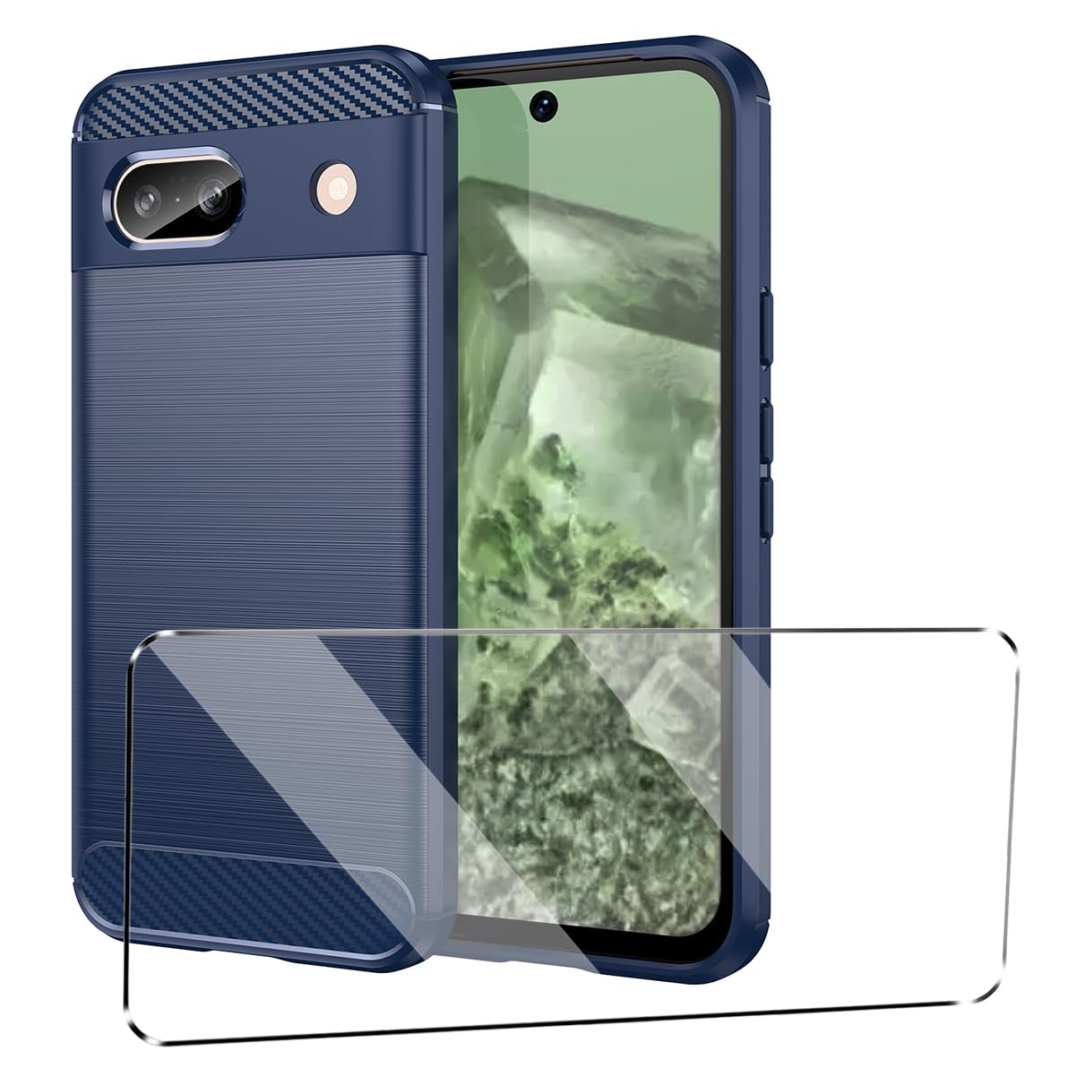 2-in-1 Case Compatible with Google pixel 8a Cover with 1 Pack Tempered Glass Screen Protector for Google pixel 8a, Slim Fit Soft TPU Shockproof Anti-Scratch Phone Case Cover - Black