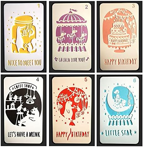 Vancool 6 Pack Birthday Bullet Journal Stencil Set Plastic Planner Drawing Template for Journary/Notebook/Diary/Scrapbook, 4 x 7 Inch, Perfect for Birthday Memorial