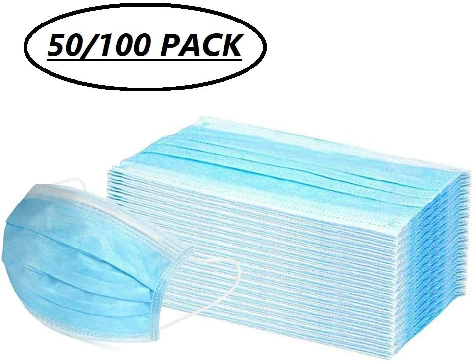 ANDUCKUK Face Mask Pack of 100, Earloop Blue Disposable Dust Mask Face Shield Cover for Protection