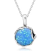 ADITA GOLD 925 Sterling Silver Blue Opal Necklaces for Women - October Birthstone - Silver Pendant Necklaces - Statement Necklace Silver - Everyday Jewelry Silver - Necklace Blue Opal