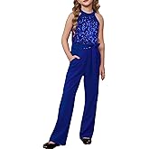 GRACE KARIN Girls Jumpsuit Tween Sequin Trendy Party Halter Shinny Dance Formal Romper Bodysuit 6-12