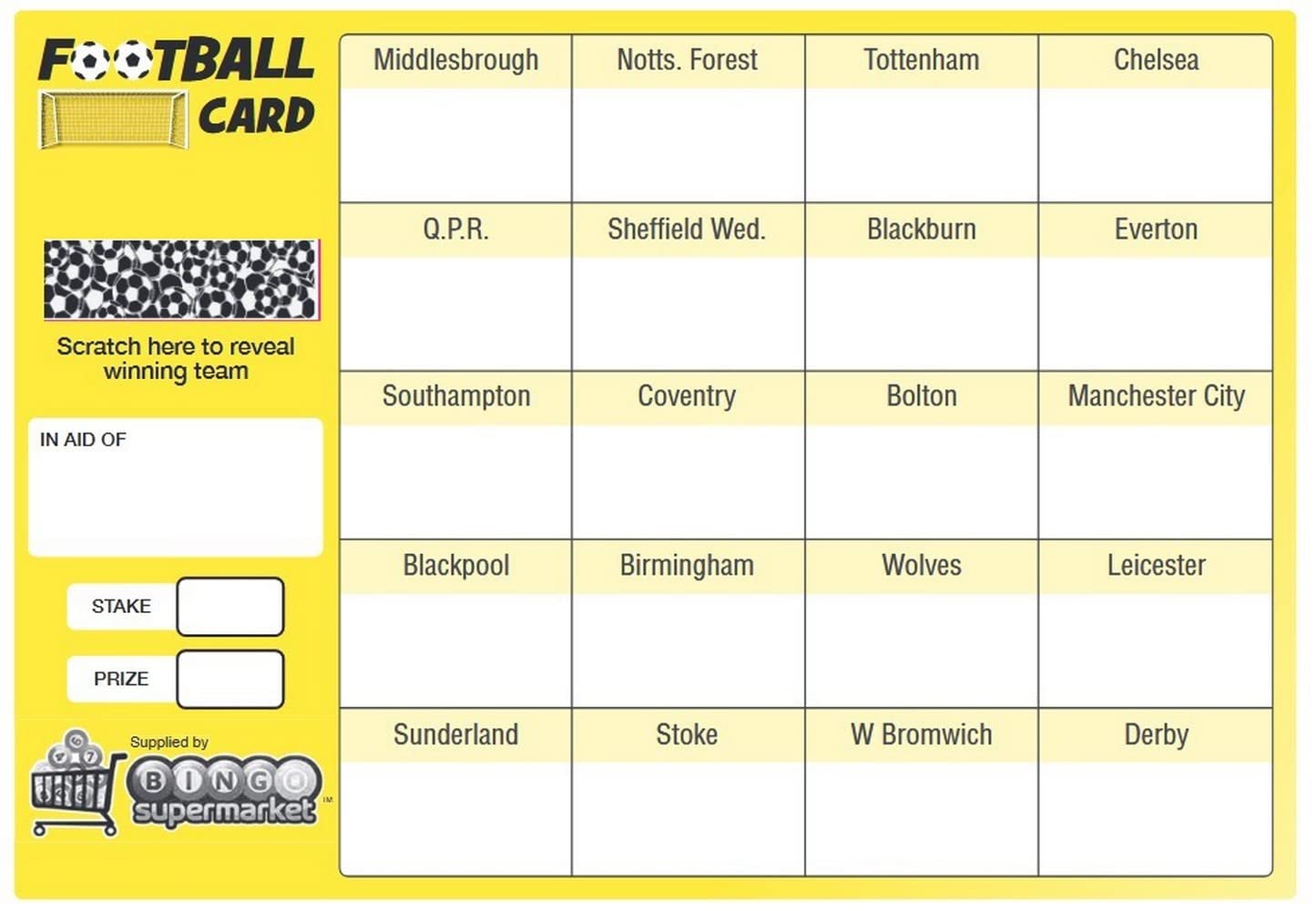 Bingosupermarket Football Fundraising Scratch Cards (20 Team) A5 Size 10 Pack