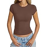 Eachyes Womens Cap Sleeve Tops Crew Neck Short Sleeve Shirts Slim Fit Basic Tees Summer Outfits Clothes 2026