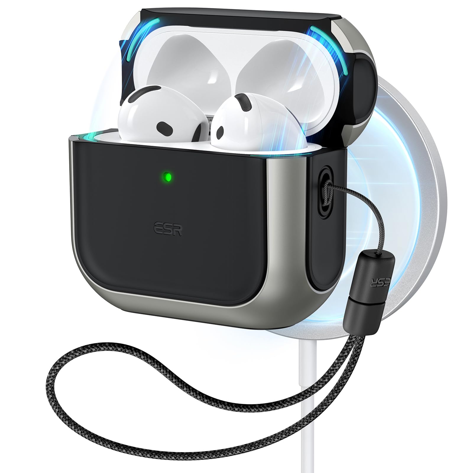 Photo 1 of ESR for AirPods 4 Case, Compatible with AirPods 4th Generation Case (2024) (USB-C), Compatible with MagSafe, Drop Protection Cover with Lanyard, Magnetic Lid Lock, Orbit Hybrid Series, Titanium