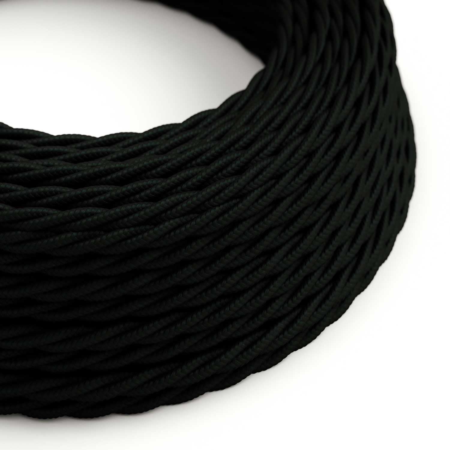 Twisted Electric Cable covered by Rayon solid color fabric TM04 Black - 3x0.75, 10 Meters