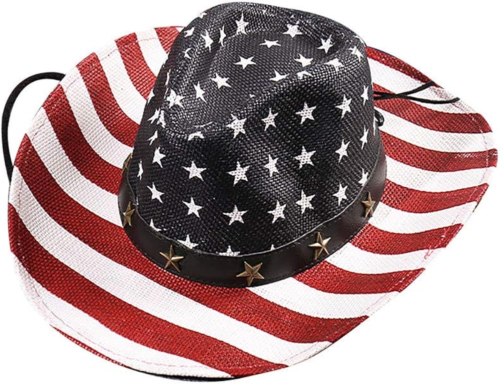 Men's American Flag Straw Hat Unisex Stripe Star Print Jazz Hat