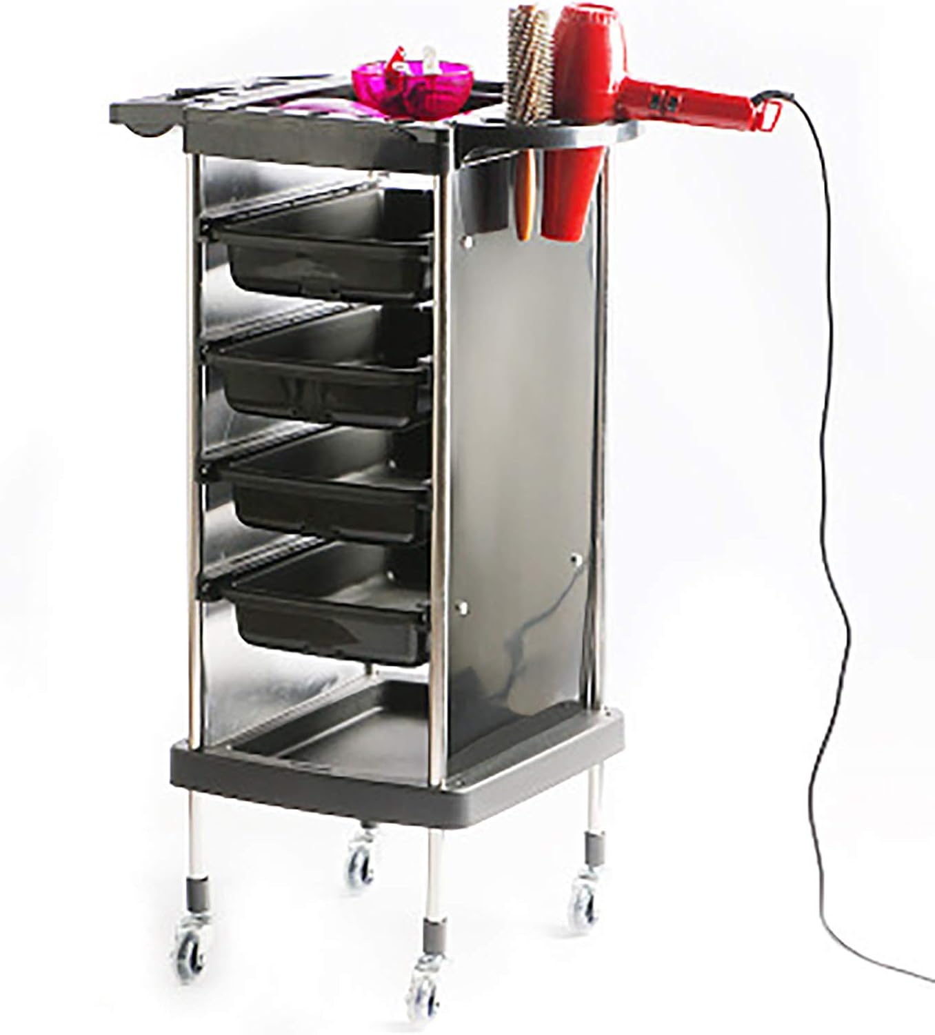 LJJ Rolling Cart with 4 Wide Drawers and Tool Holder Barber Storage Organizer Utility Cart for Spa Hairdresser Shop: Home & Kitchen