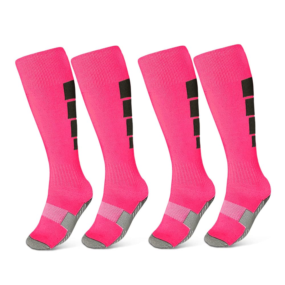 ZEPOHCK Kids Athletic Soccer Socks, 2 Pairs Knee High Socks for Youth Boys Girls for Shoe Size 3-6.5 / Ages 6-12