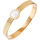 Vbvbip 18K Gold Plated 316L Stainless Steel Bracelets Bangle Collection - 12 Unique Designs + Matching Diamond-Accent Titanium Steel Chain, Gift for Women