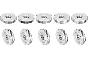 uxcell 10Pcs M5 Knurled Thumb Nuts, 304 Stainless Steel Round Knurled Flat Head Through Hole Handle Nut, Lock Adjusting Nuts, Thin Type, Silver