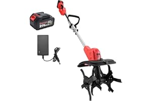 Brushless Cordless Tiller for Gardening,400 RPM Cultivators for Gardening Has Battery Capacity Display with 4.0 Ah Battery, Rototiller 11 in Tilling Width, 6 in Depth by SHINTYOOL