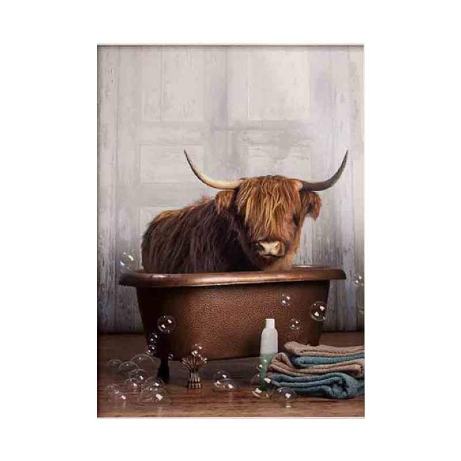 Animal in Bathtub Poster Print Highland Cow Canvas Painting Nursery Wall Art Nordic Pictures Room Decor-50x75cm unframed 1 pcs