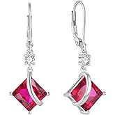 Inpasne Square Princess Cut Drop Dangle Earrings 925 Sterling Silver Solitaire Leverback Earrings Birthstone Jewelry Gifts for Women