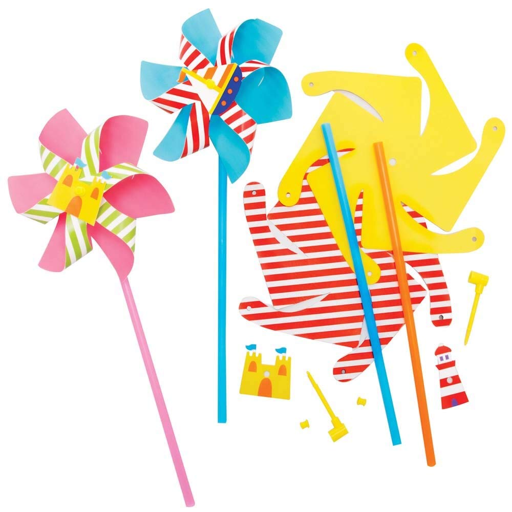 Baker Ross FE287 Seaside Windmill Kits - Pack of 6, For Kids Arts and Crafts Projects, Crafts for Children to Decorate, Personalise and Display