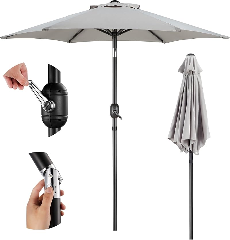 VonHaus Parasol 2M Garden Patio Umbrella with Tilt & Crank Grey