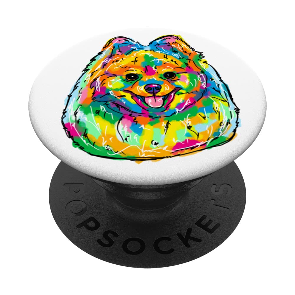 Colorful Watercolor Pomeranian Portrait Pom Puppy Owner PopSockets Swappable PopGrip