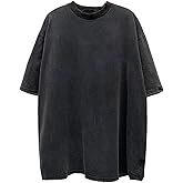 Aelfric Eden Mens Oversized Acid Wash Plain T Shirts Washed Cotton Basic Tee Short Sleeve Crewneck Unisex Tops