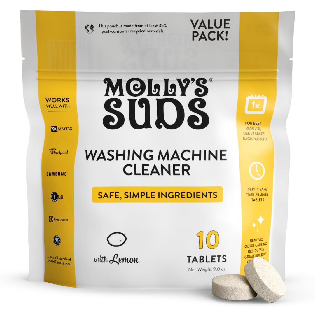 Molly's Suds Washing Machine Cleaner | Removes Odors & Grime from Front & Top Loader Machines, Including HE (Citrus - 10 Tablets)