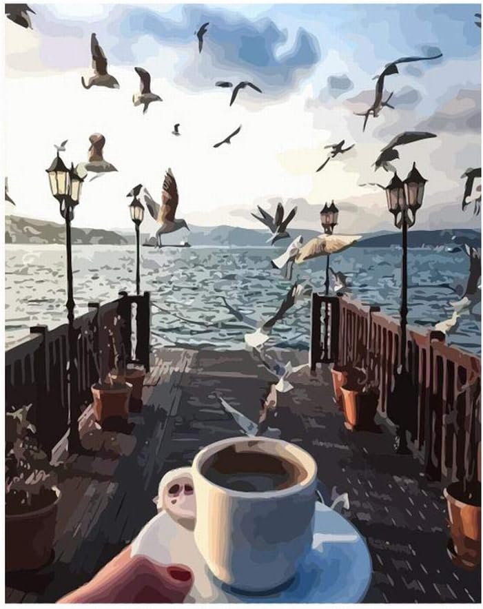 Paint by Numbers for Adults DIY Oil Painting Kit(Scroll,Coffee Seagull）