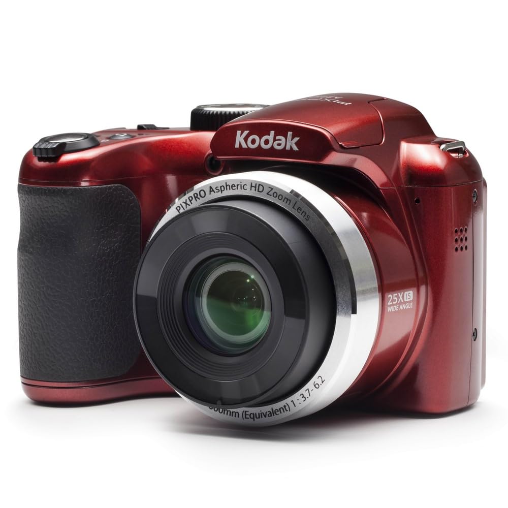 KODAK Pixpro AZ252 - 16 Megapixel Bridge Digital Camera, 25X Optical Zoom, HD 720p Video, 24mm Wide Angle, Optical Image Stabilizer, 3" LCD Screen - Red