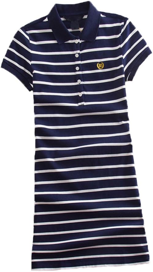 TeeuiearWomen Embroidery Polo Striped Print Summer T Shirt Dress Slim Casual Mini Sport Dresses