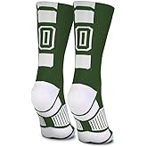 ChalkTalkSPORTS Custom Team Number Crew Socks | Athletic Socks Green | Choose Your Number