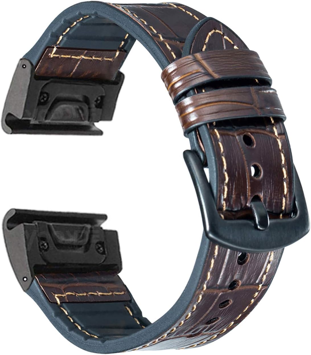 OTOPO Compatible Fenix 5/5 Plus Bands & Fenix6/6 Pro Bands, 22mm Quick fit Hybrid Sport Band Vintage Leather Sweatproof Strap Wrist Band for Garmin Forerunner 935/945 Smartwatch (Crocodile Brown)