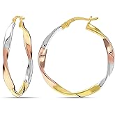 LeCalla Real 925 Sterling Silver Hoop Earrings | 14K Gold-Plated Three-Tone Twisted Earring Jewelry | Light-Weight Italian Design Click-Top Hoop Earrings for Women