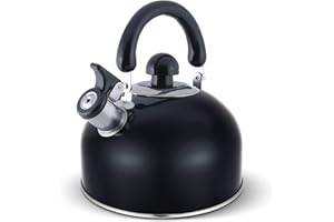 ELITRA HOME Whistling Tea Kettle Stainless Steel Tea Pot with Stay Cool Handle 2.6 Quart / 2.5 Liter (BLACK)