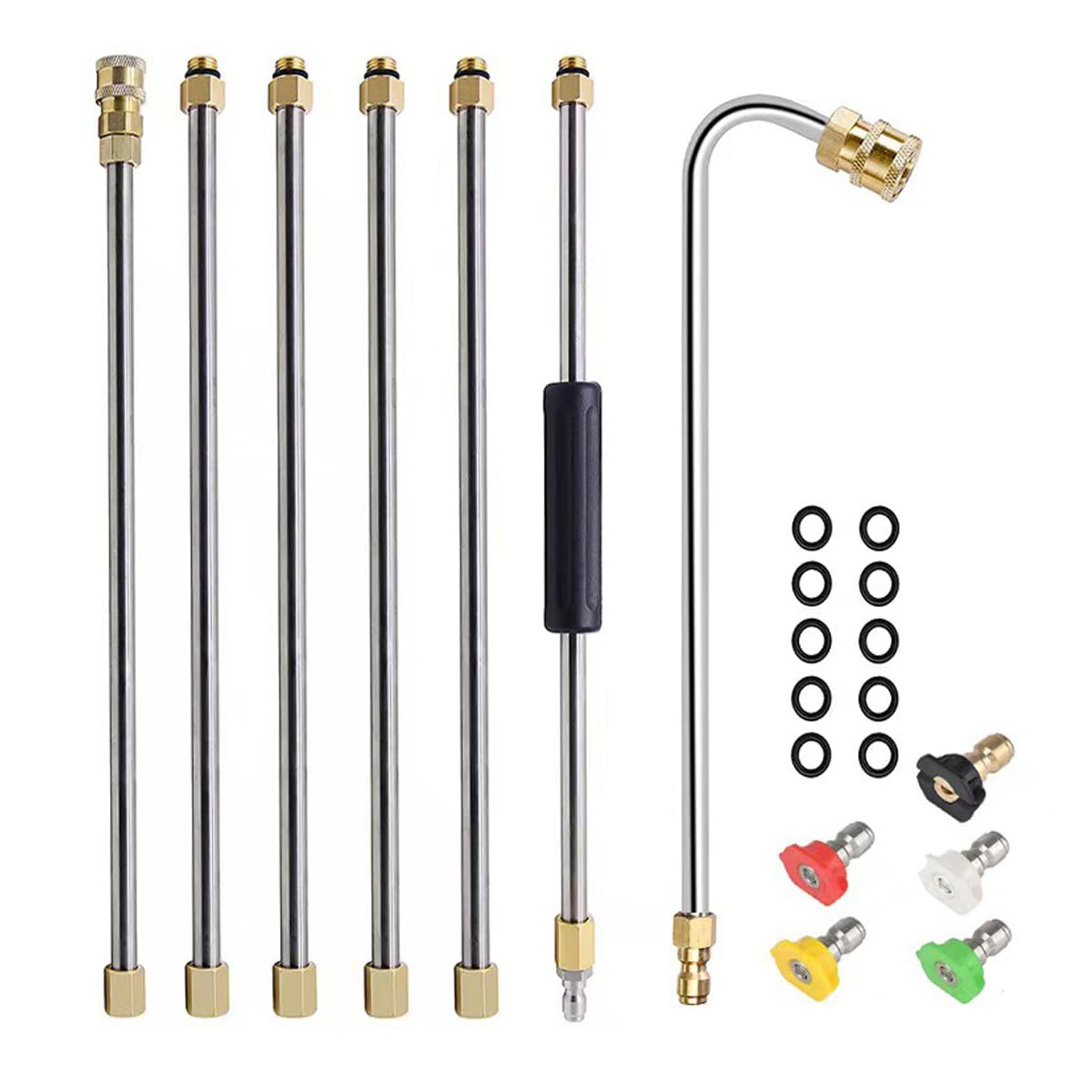 Pressure Washer Extension Wand, Ynzeyx 4000PSI Gutter Cleaning Tool Roof Cleaner Lance Extension Rod with 5 Nozzle Tips, 1/4" Quick Connect