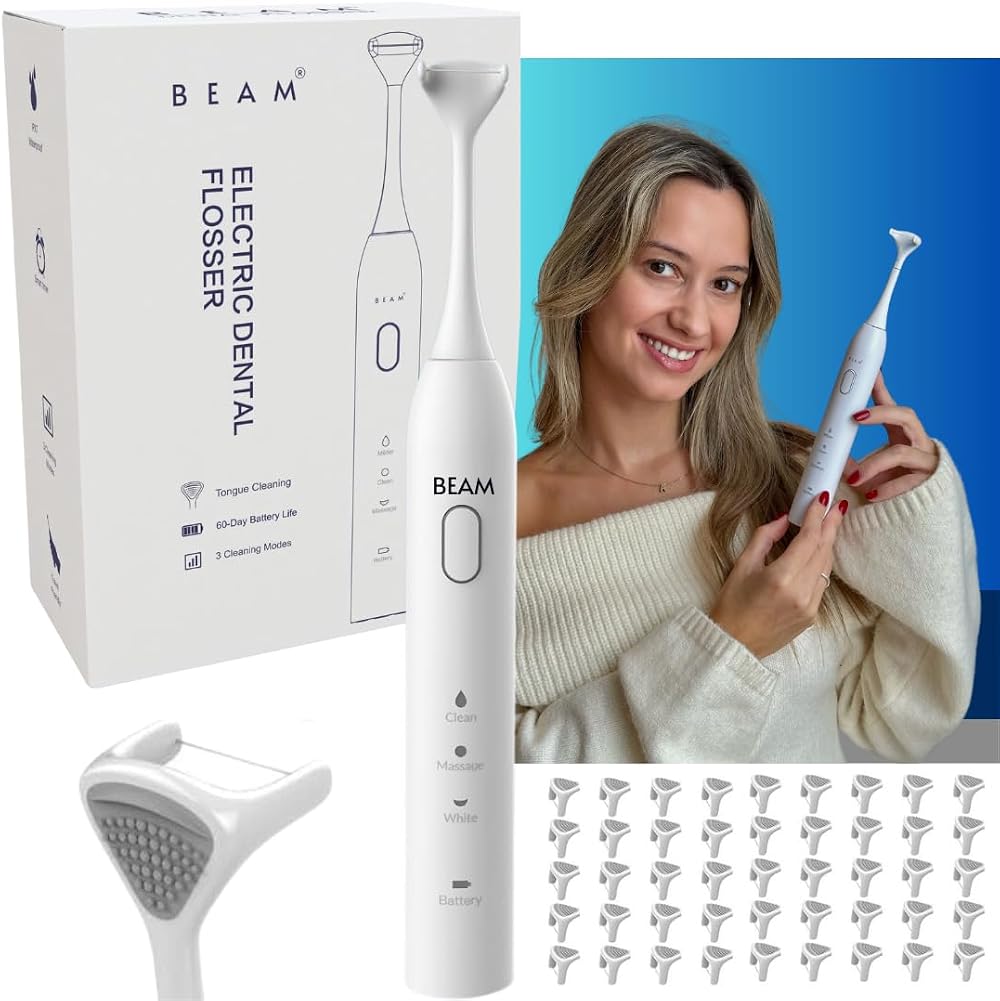 Beam Electric Dental Flosser for Teeth - 3 Minute Flossing with 3 Months Heads