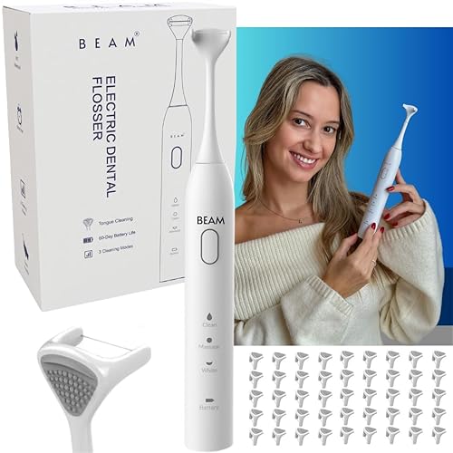 Beam Electric Dental Flosser for Teeth - Flossing Dental Care in 3 Minutes, Superior to Dental Floss, Water Flossing or Floss Sticks Includes 3 Months of Floss Heads