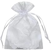 YunKo 100pcs Organza Bags 6x9 Inches Drawstring Jewelry Gift Mesh Bags Fruit Protection Bag White Sheer Organza Wedding Favor Bag