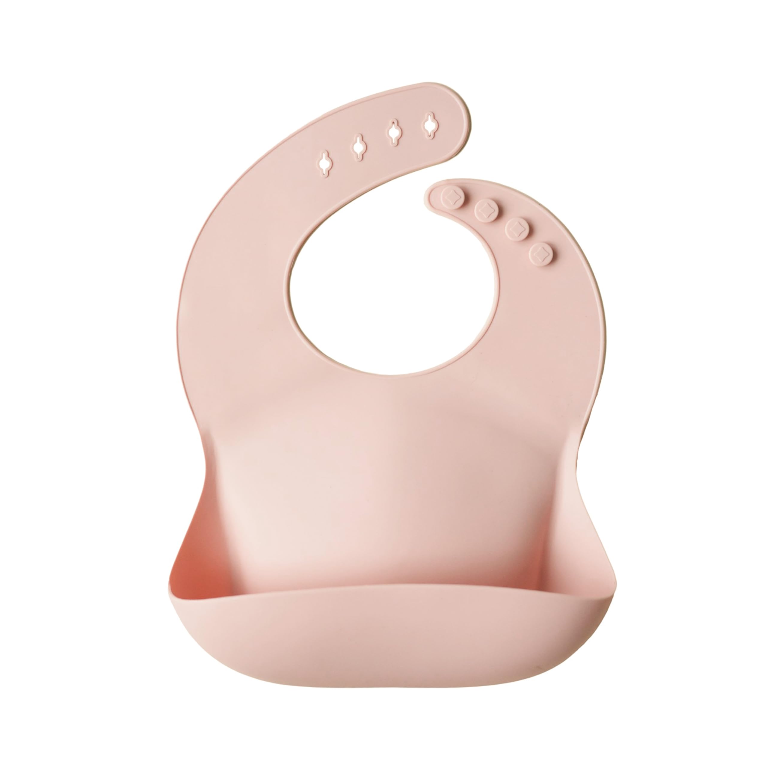 Mushie Baby Silicone Bib | Adjustable Fit Waterproof Bibs | Easy Wipe Baby Feeding Bibs | 4 Adjustable Sizes with Deep Front Pockets | 100% BPA and Phthalate Free (Blush)