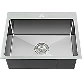 TSIBOMU 22" Kitchen Sink Drop in, 22" x 18" Single Bowl Sink Topmount 18 Gauge Stainless Steel Kitchen Sink (Brushed)