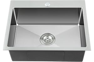 TSIBOMU 22" Kitchen Sink Drop in, 22" x 18" Single Bowl Sink Topmount 18 Gauge Stainless Steel Kitchen Sink (Brushed)