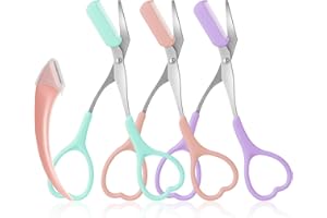 KINMINGZHU Eyebrow Scissors with Eyebrow Razor,Eyebrow Trimmer with Comb,Non Slip Finger Grips Trimmer Eyebrow Scissors, Hair Removal Beauty Accessories for Men Women (Light Pink, Green, Purple)