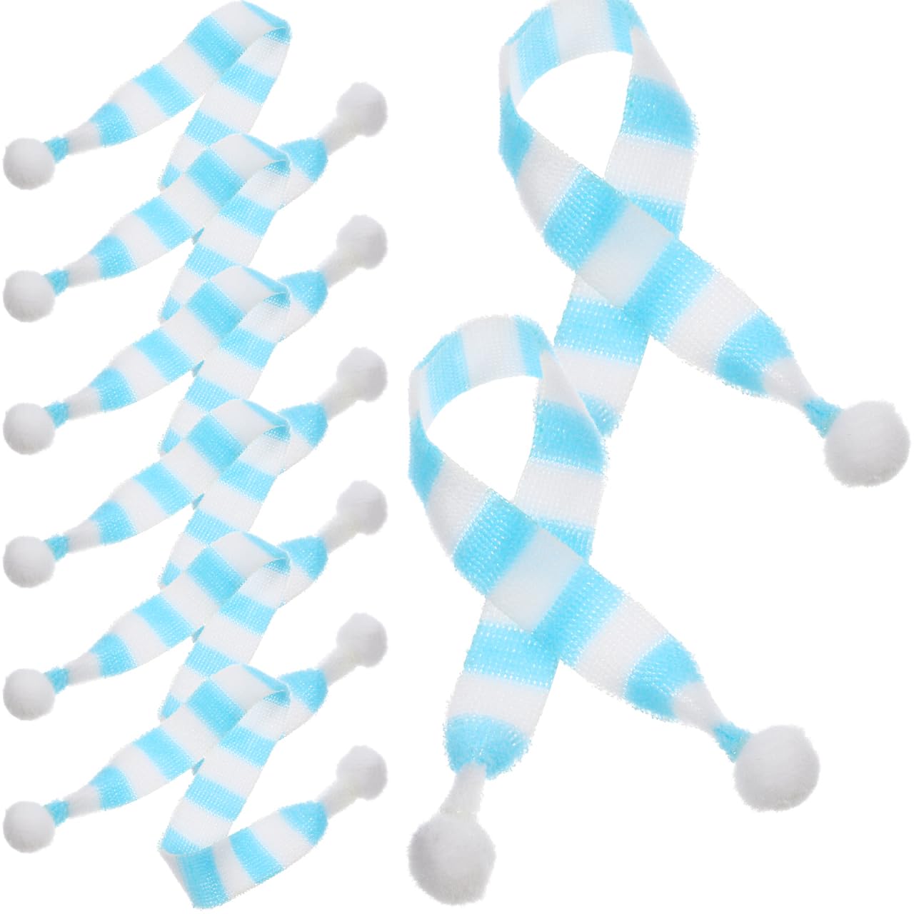 TOVINANNA 20pcs Mini Christmas Scarves for Dolls - Knitted Blue and White Striped Tiny Scarf for Craft Projects, 22cm Small Snowman Scarf for DIY Decoration and Wine Bottle Decor