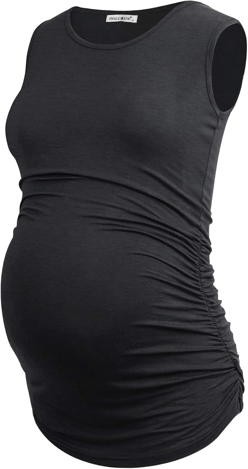 Smallshow Women's Sleeveless Maternity Tank Tops Ruched Pregnancy Clothes 3-Pack at  Women’s Clothing store