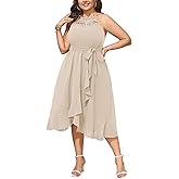 SCOMCHIC Womens Plus Size Summer Dresses Sleeveless Halter Neck A Line High Low Split Ruffle Long Dress with Belt