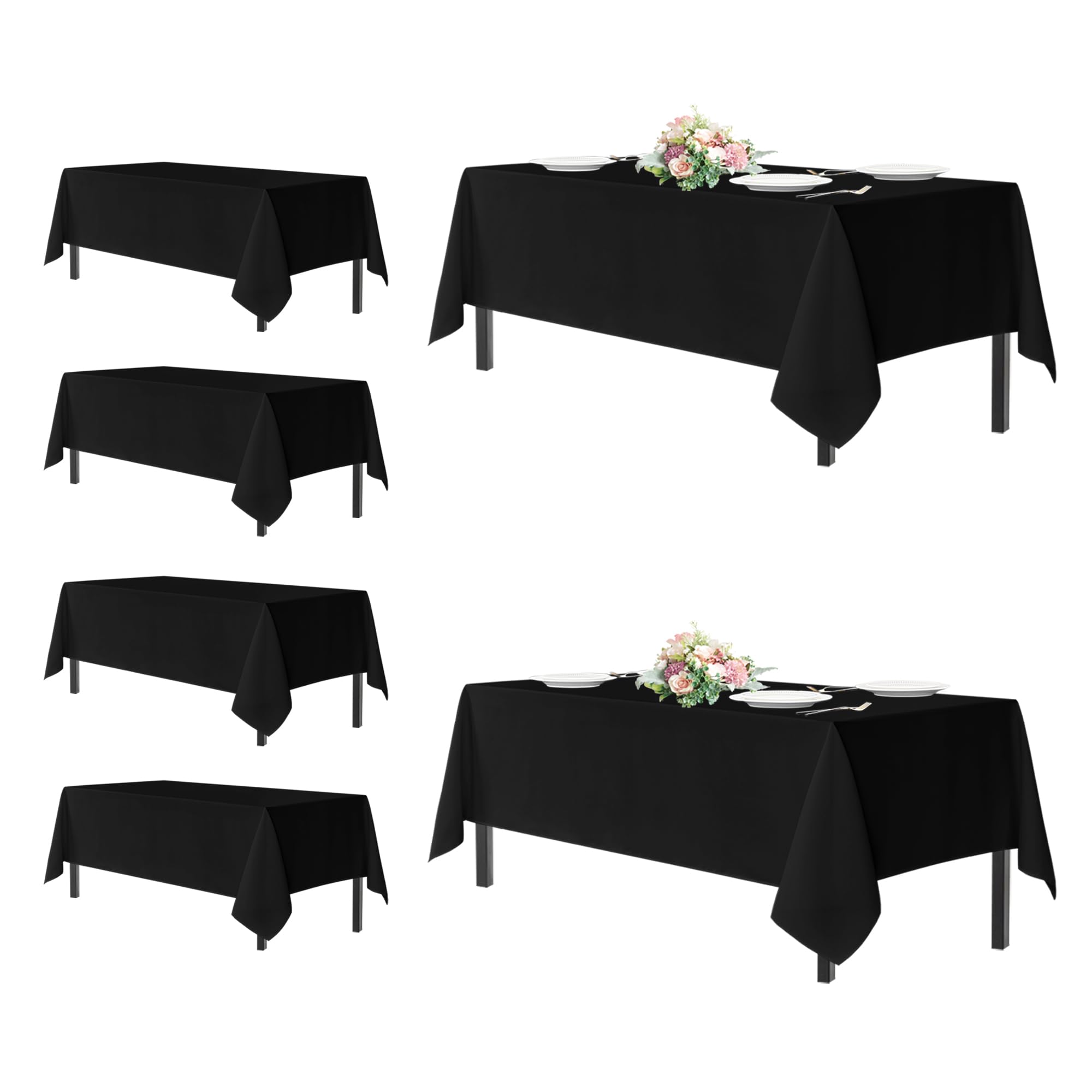 Photo 1 of sancua Black Rectangle Tablecloths for 8 Foot Tables, 6 Pack - Washable Polyester Fabric Table Cloth for Wedding Party, Birthday, Banquet Reception, 60x120 Inch